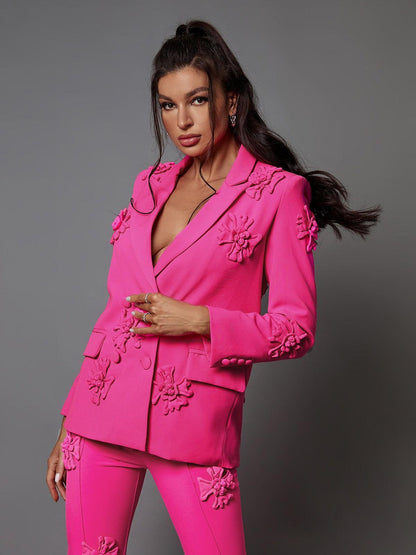 Indiana Floral Embellished Blazer Set In Hot Pink