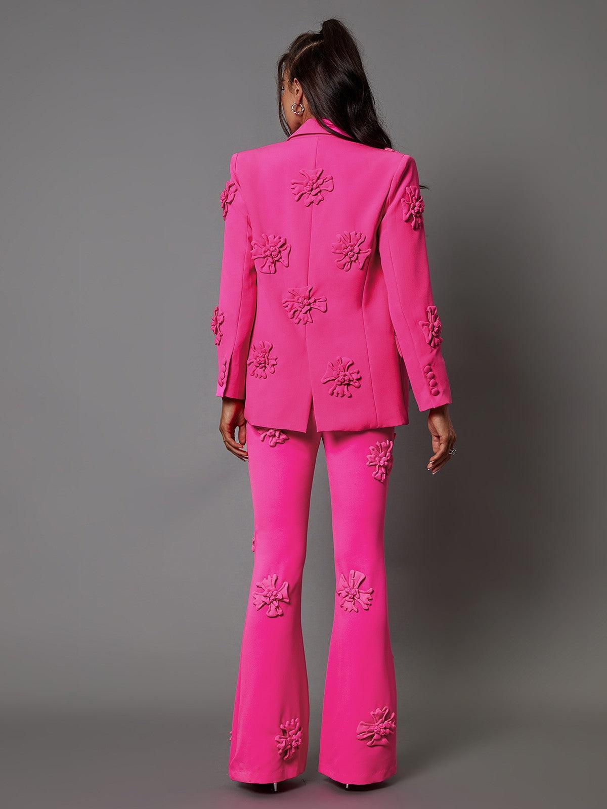 Indiana Floral Embellished Blazer Set In Hot Pink