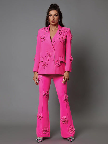 Indiana Floral Embellished Blazer Set In Hot Pink
