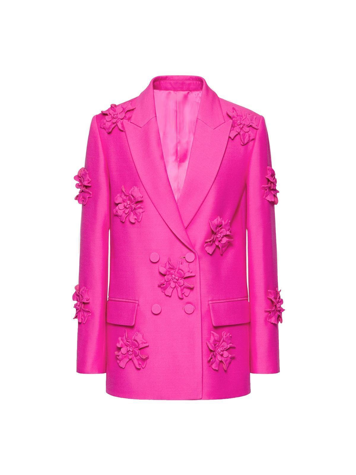 Indiana Floral Embellished Blazer Set In Hot Pink
