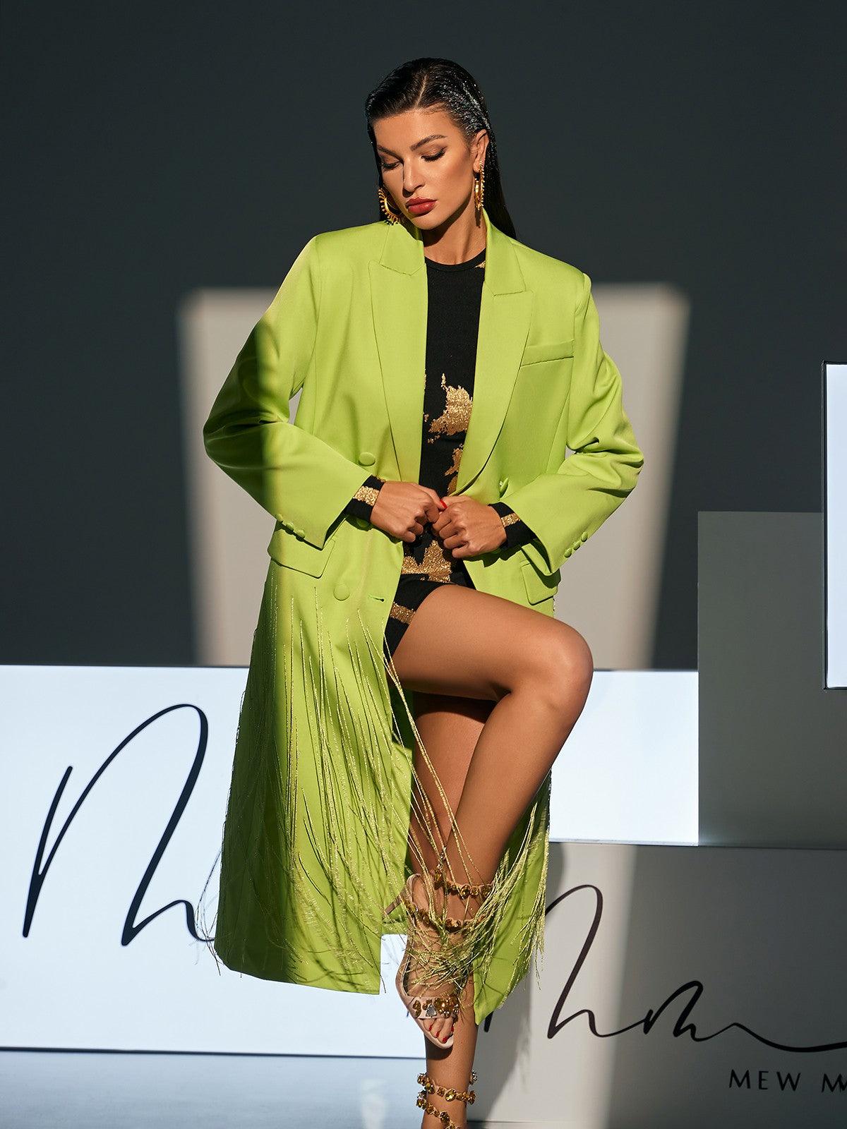 Inigo Crystal Fringe Blazer Coat