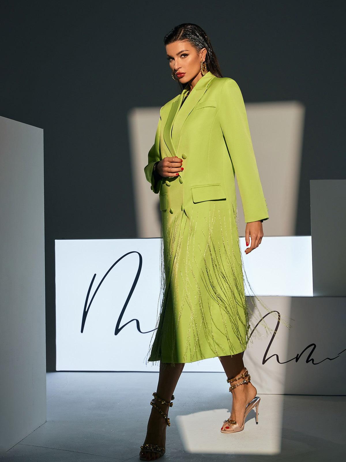 Inigo Crystal Fringe Blazer Coat