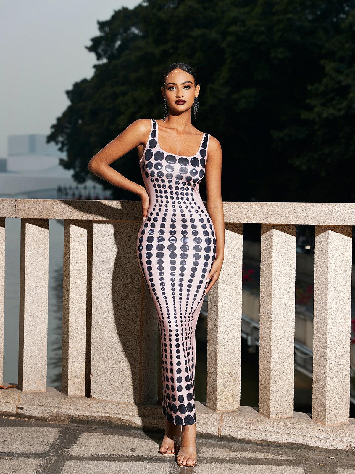 Ishi Dot Printed Maxi Dress In Blush