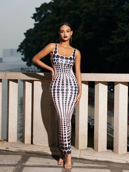 Ishi Dot Printed Maxi Dress In Blush