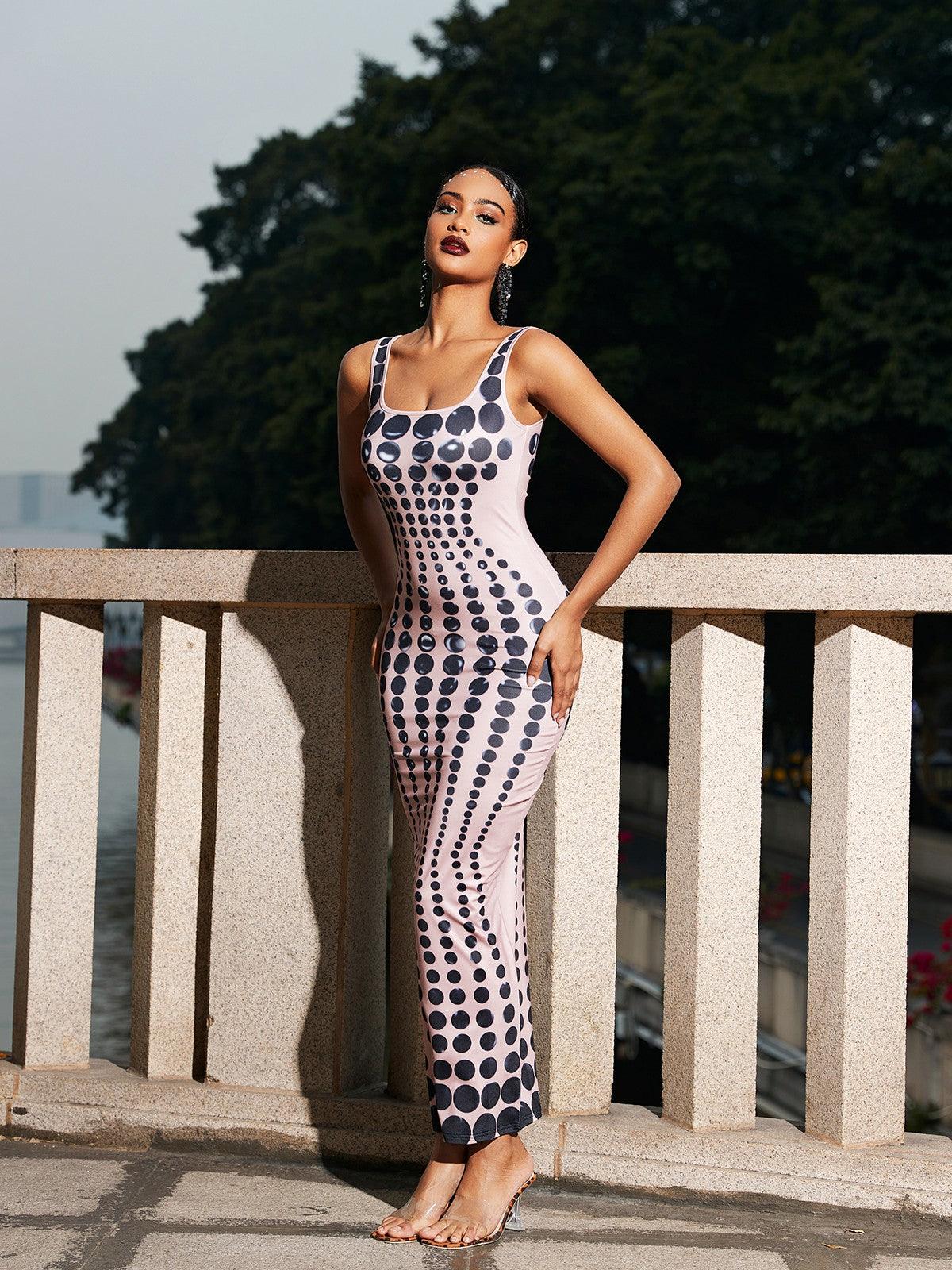 Ishi Dot Printed Maxi Dress In Blush