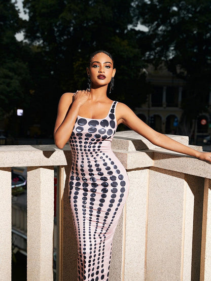 Ishi Dot Printed Maxi Dress In Blush