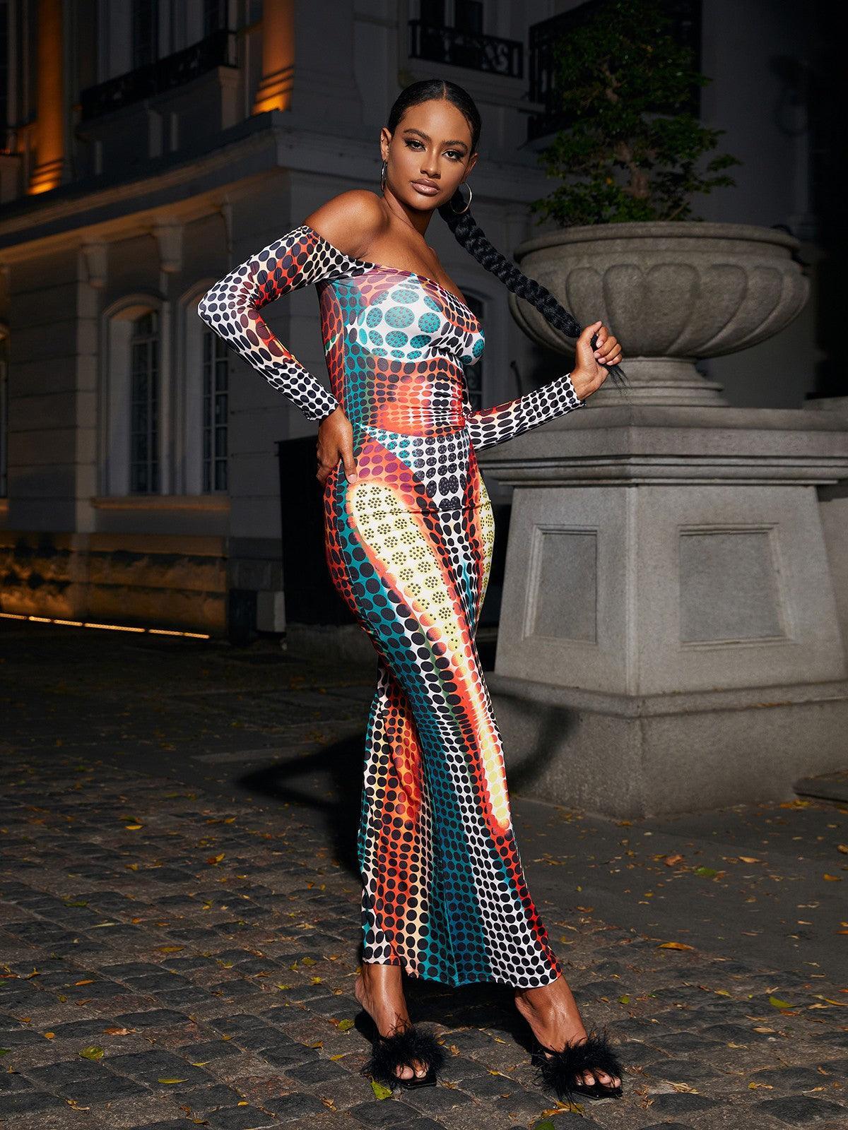 Ishi Off Shoulder Maxi Dress In Multi