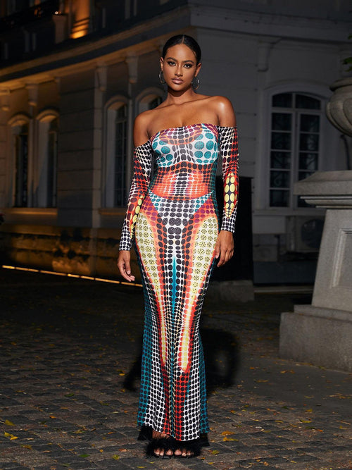 Ishi Off Shoulder Maxi Dress In Multi