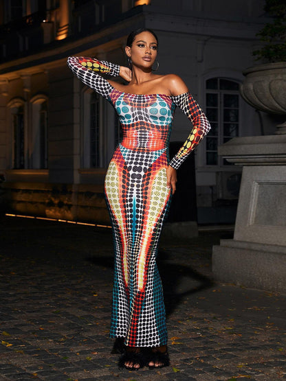 Ishi Off Shoulder Maxi Dress In Multi