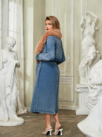 Ishtar Faux Fur Collar Denim Coat