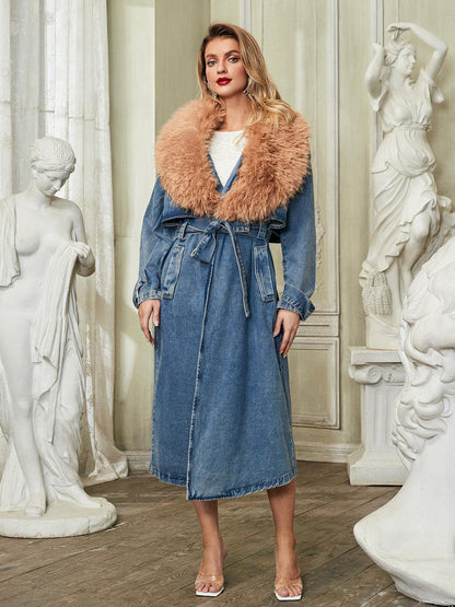 Ishtar Faux Fur Collar Denim Coat