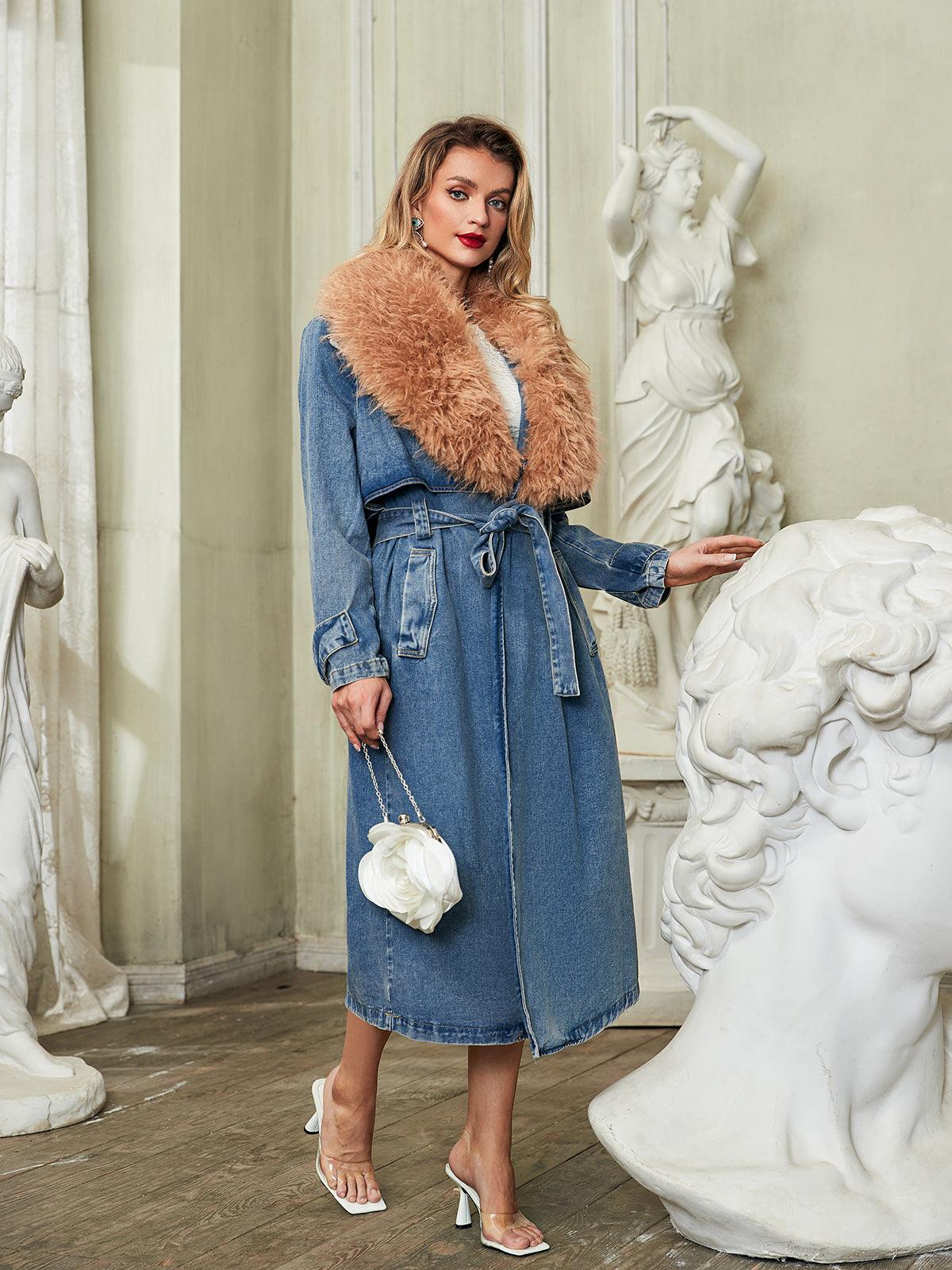 Ishtar Faux Fur Collar Denim Coat