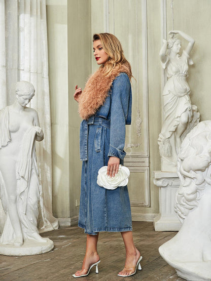 Ishtar Faux Fur Collar Denim Coat