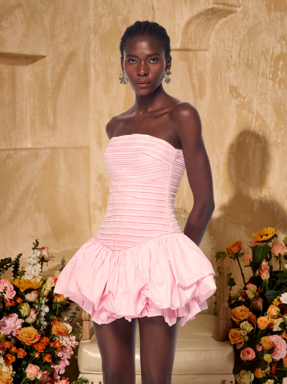 Izefia Strapless Ruffled Puff Mini Dress