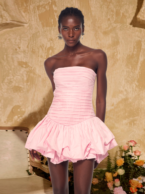 Izefia Strapless Ruffled Puff Mini Dress