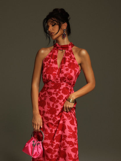 Jacki Halterneck Floral Cutout Midi Dress
