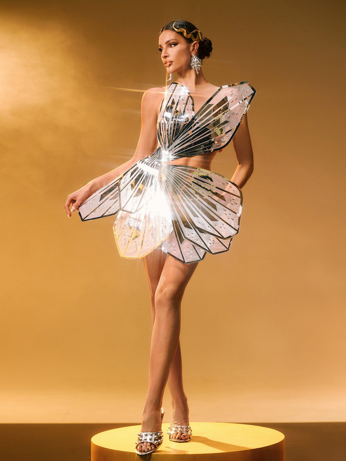 Jaidlynn Butterfly Embellished Cutout Mini Dress In Silver