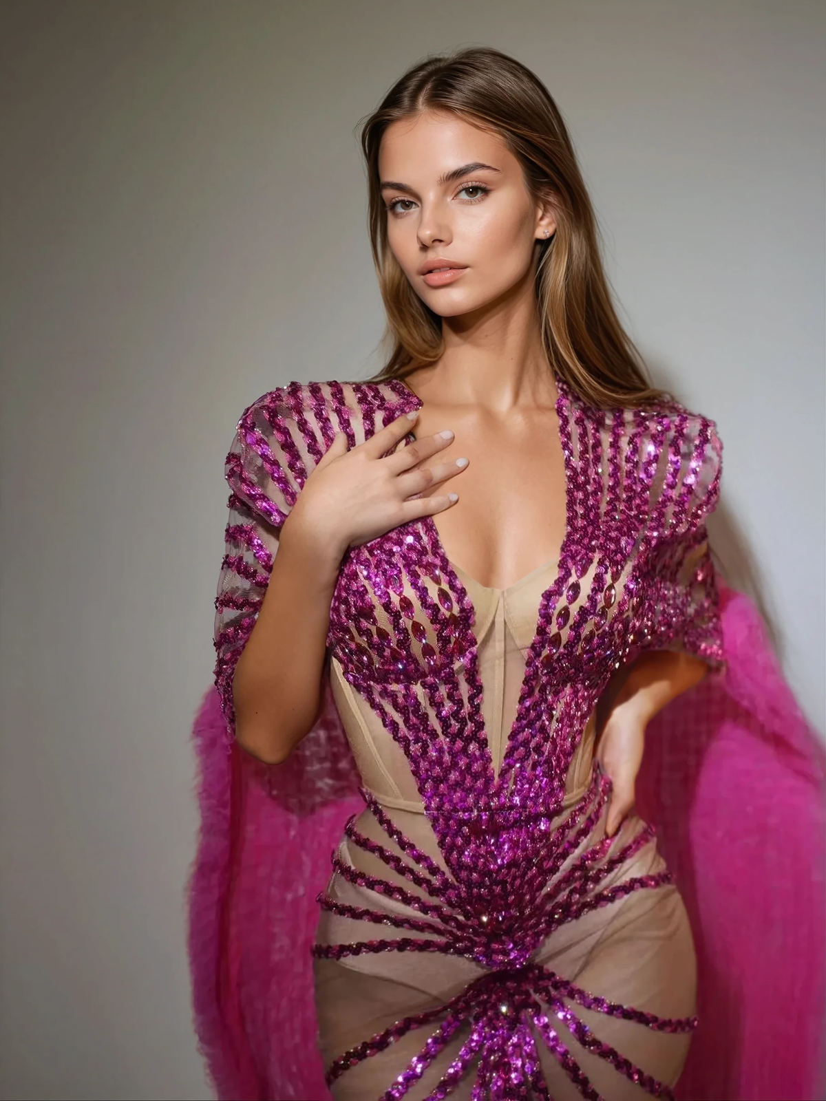 Janeeva Sequin Embellished Cape Maxi Dress