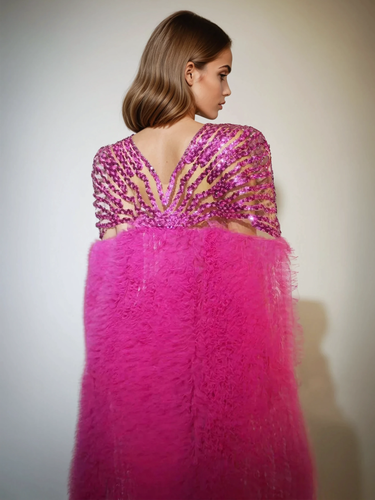 Janeeva Sequin Embellished Cape Maxi Dress