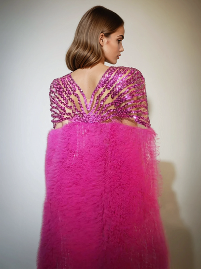 Janeeva Sequin Embellished Cape Maxi Dress