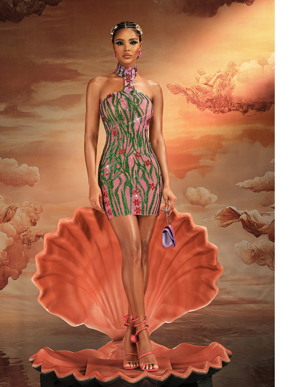 Jannik Halterneck Embellished Mesh Mini Dress