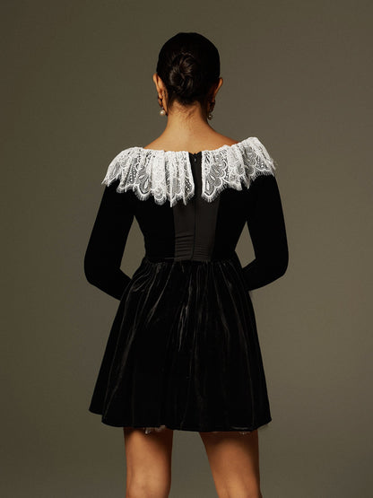 Jaxon Lace Trimmed Velvet Mini Dress