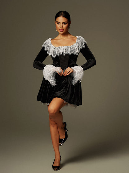 Jaxon Lace Trimmed Velvet Mini Dress