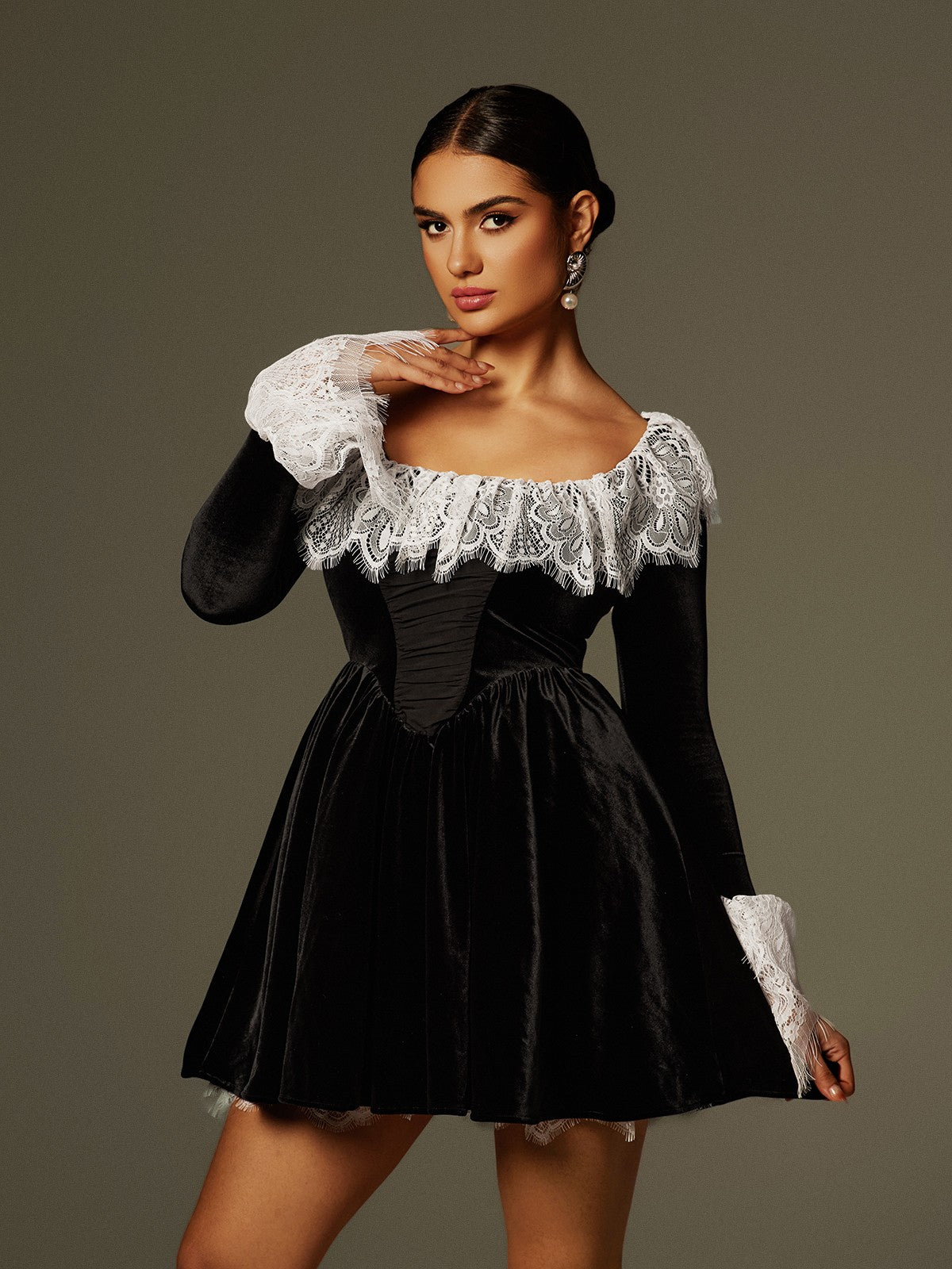 Jaxon Lace Trimmed Velvet Mini Dress