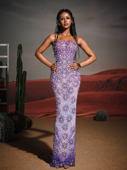 Jaylen Strapless Floral Rhinestone Maxi Dress