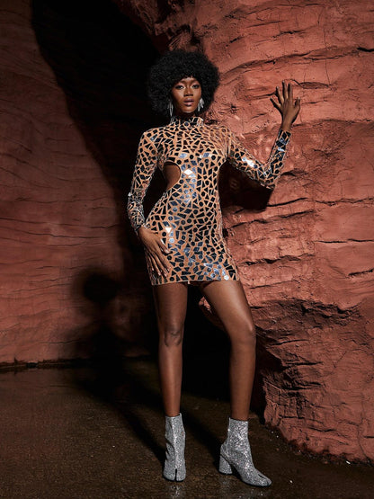 Jettie Cutout Embellished Mesh Dress