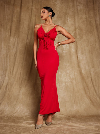 Jolene Backless Flower Draped Maxi Dress