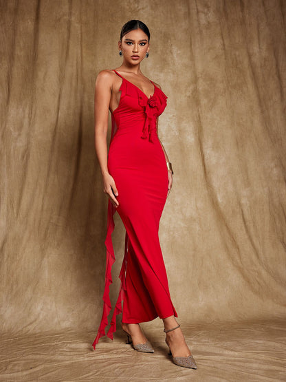 Jolene Backless Flower Draped Maxi Dress