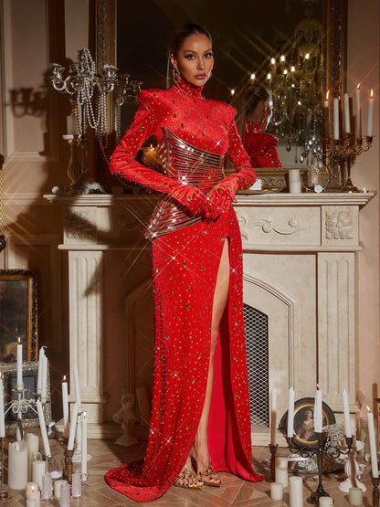 Jonson Rhinestone Embellished Split Maxi Dress