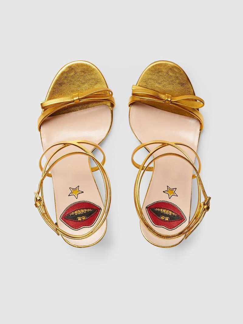 Juliette Metallic Snake Heel Sandals In Gold