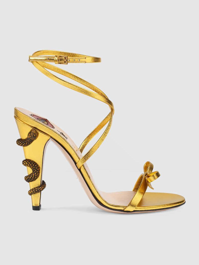 Juliette Metallic Snake Heel Sandals In Gold
