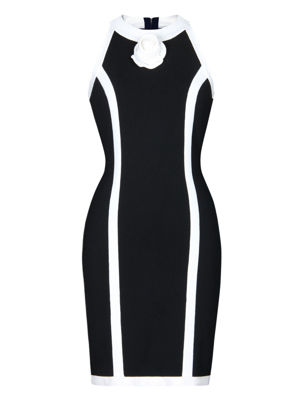 Jyll Round Neck Flower Knitted Mini Dress In Black