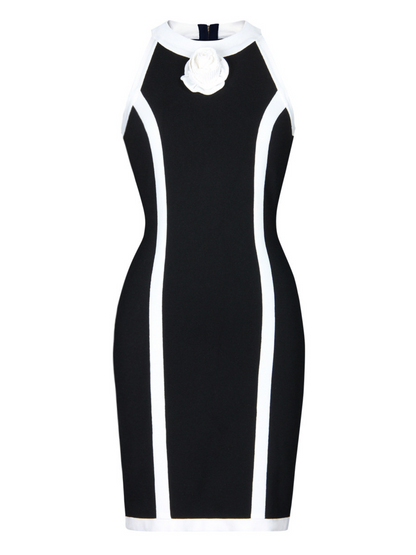 Jyll Round Neck Flower Knitted Mini Dress In Black