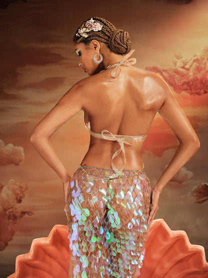 Kaelrix Halterneck Chain Armor Top In Green