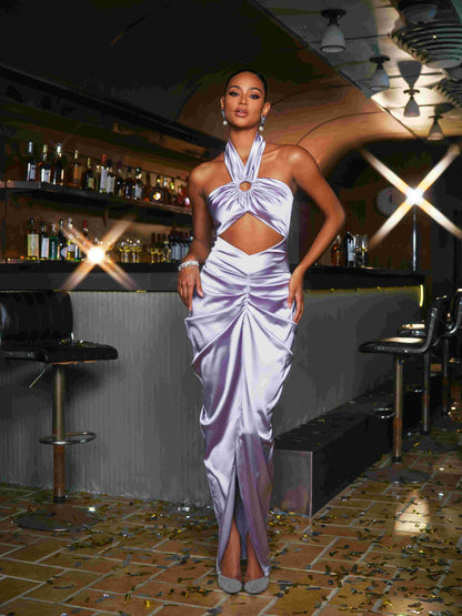 Kaily Halterneck Cutout Satin Maxi Dress