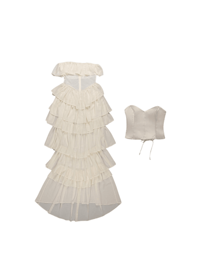 Katrina Strapless Ruched Mesh Maxi Dress