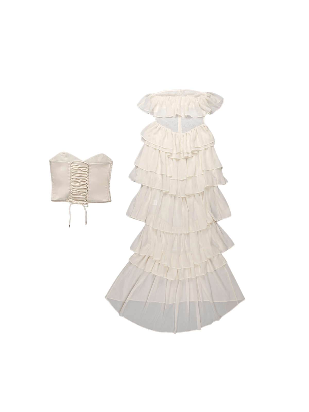 Katrina Strapless Ruched Mesh Maxi Dress