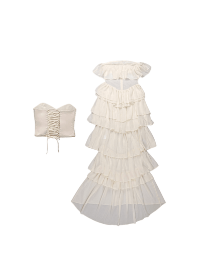 Katrina Strapless Ruched Mesh Maxi Dress