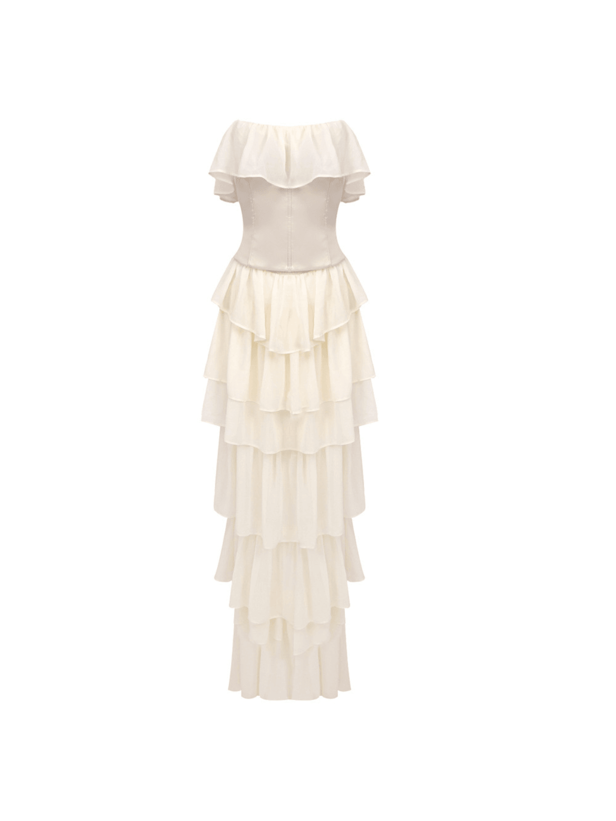 Katrina Strapless Ruched Mesh Maxi Dress