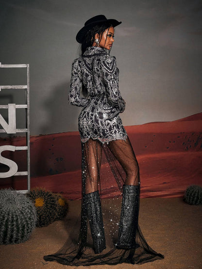 Kaysen Printed Rhinestone Draped Blazer Dress