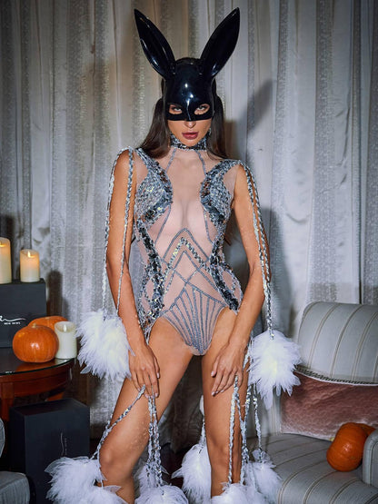 Kent Sequin Fringe Mesh Bodysuit