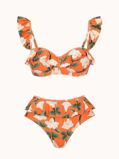 Kesia Ruffle Printed Bikini Three Piece Set