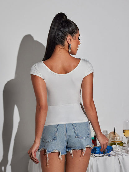 Khalon V Neck Ruffle Trimmed Top