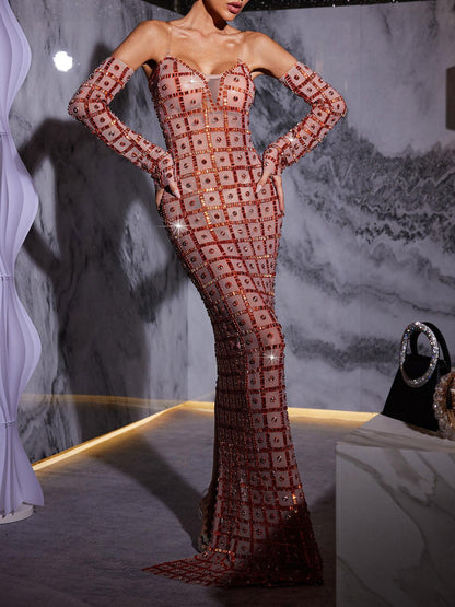 Kieran Rhinestone Mesh Maxi Dress