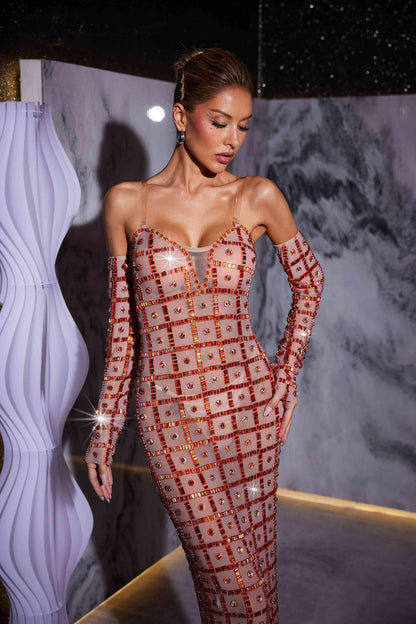 Kieran Rhinestone Mesh Maxi Dress