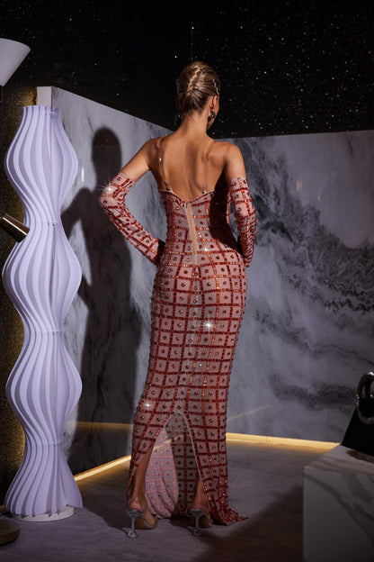 Kieran Rhinestone Mesh Maxi Dress